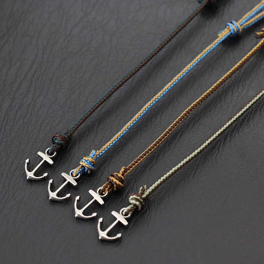 Simple Style Men Anchor Bracelet Handmade Adjustable Grade A Thin String Braslet Navigation Surfing Accessories Gift For Him