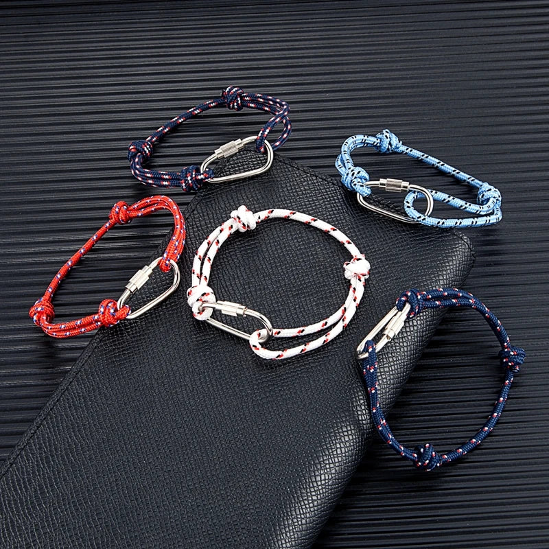 MKENDN High Quality Men Paracord Rope Survival Bracelet Women Adjustable Waterproof Surfer Rope Carabiner Shackle Jewelry