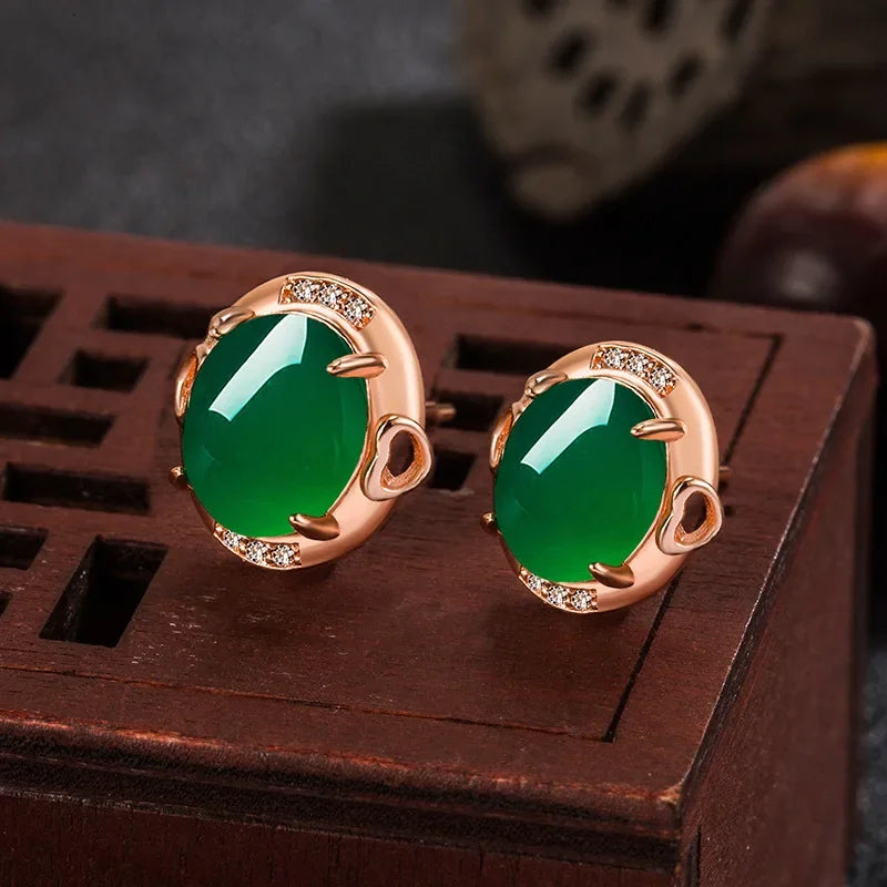 Female Luxury 14k gold filled Earrings Stud natural Green chalcedony Stone Earrings larimar Vintage fine Small Earring For Women