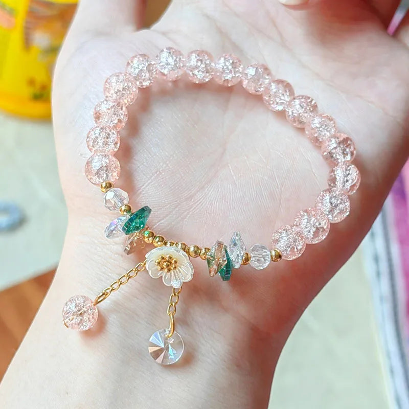 Korean New Luxury Crystal Flower Cubic Zirconia Pendant Bracelet Women Round Butterfly Shiny Rhinestone Bangle Jewelry