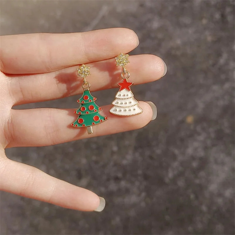 Pink Sparkling Zircon Christmas Tree Earrings For Women Full Rhinestone Xmas Tree Dangle Earring Girls Holiday Versatile Jewelry