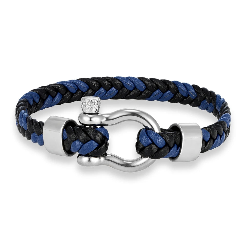 MKENDN Luxury Nautical Shackle Woven Leather Bracelet With Horseshoes Buckle Gift for Him Minimalistic Jewelry