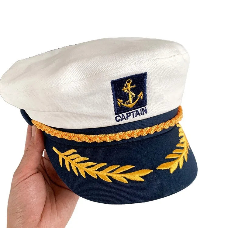 Women's Summer Sailor Hat - British Style Captain Flat Top Navy Cap, Retro Beret for Photos, Slimming Face Fashion