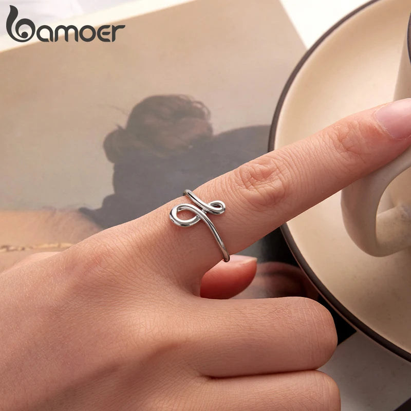 BAMOER 925 Sterling Silber Unendlicher, eleganter offener Ring, Verdrehter Liebesring für Frauen und Mädchen, minimalistisches Schmuckgeschenk zum Geburtstag oder Date