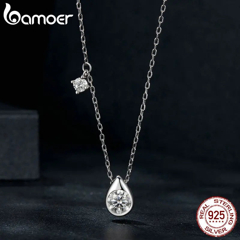BAMOER White Gold Plated Moissanite Necklace for Women, 925 Silver Pear/Round Solitaire Moissanite Pendant Valentines Day Gift