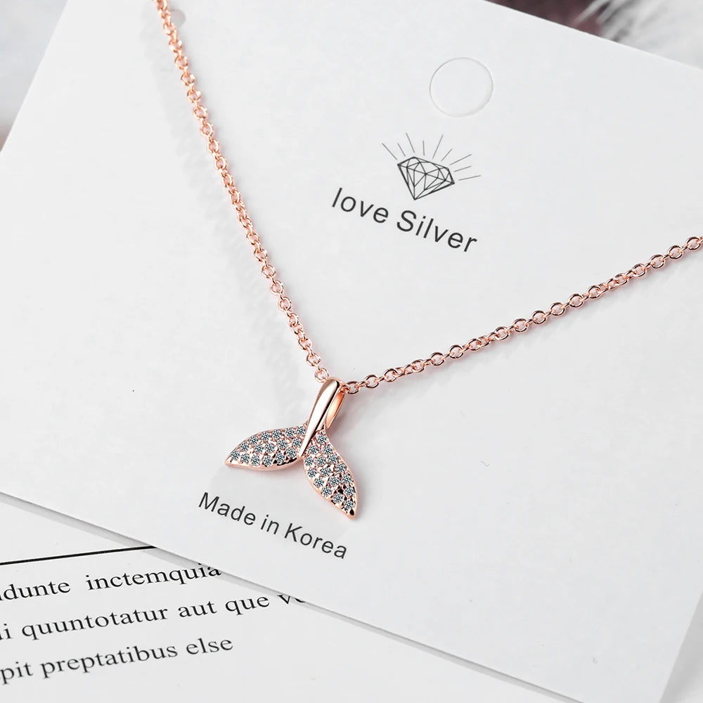 925 Sterling Silver Pave Setting CZ Diamond Necklaces Ocean Sea Fish Whale's Tail Mermaid Pendant Necklace Women Fine Jewelry