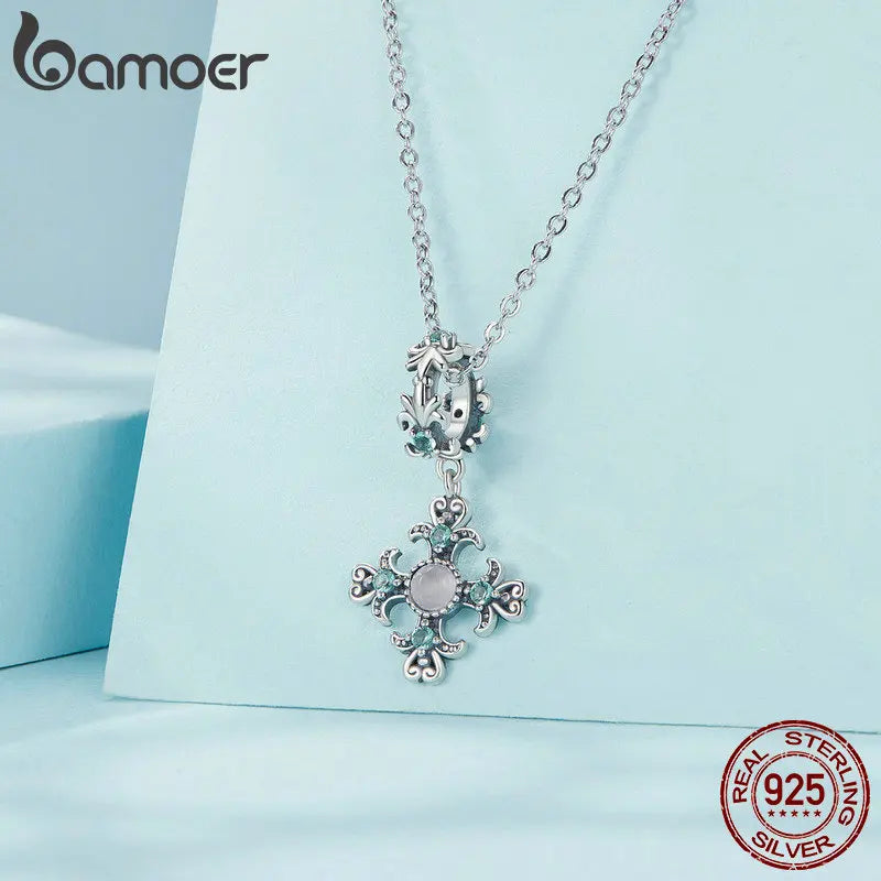 Iris Cross Charm for Women 925 Sterling Silver Cross Pendant Flower Initial Pendant fit Charm Bracelet Christmas DIY - Madeinsea©