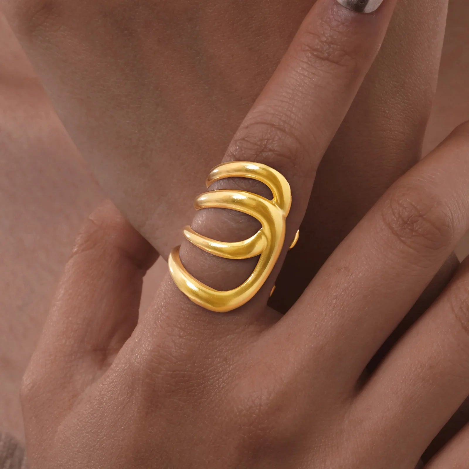 Vnox New Design Irregular Unusual Ring For Women,Stainless Steel Female Fashion Daily Party Jewelry,Aesthetic Style Finger Ring