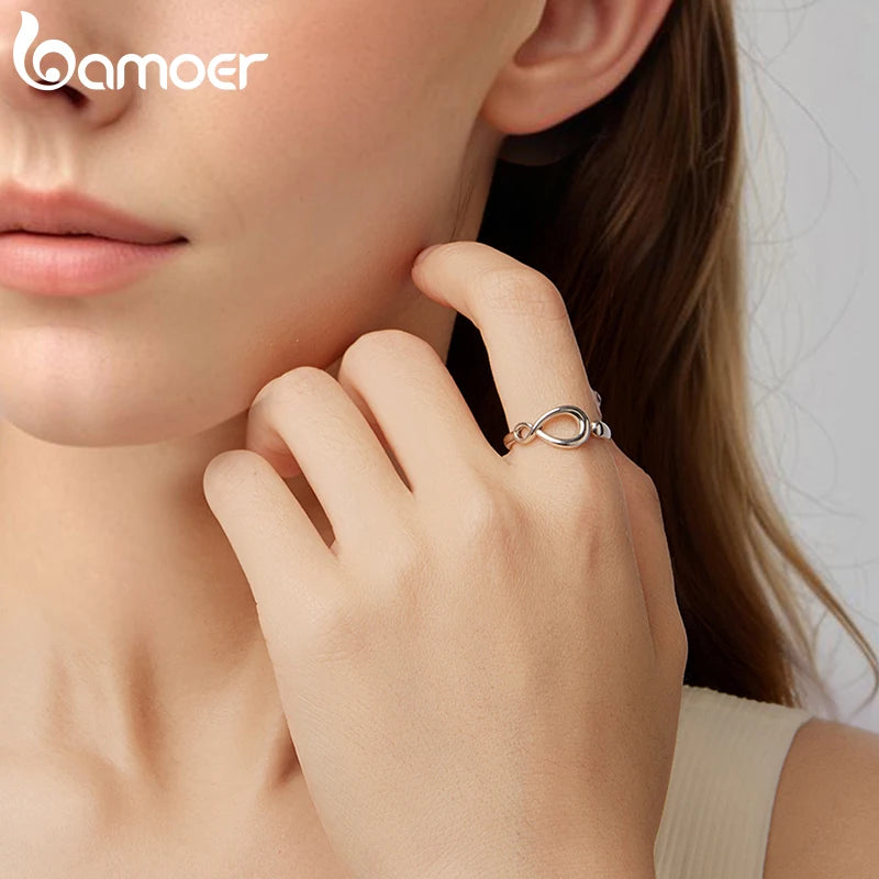 BAMOER 925 Sterling Silber Unendlicher, eleganter offener Ring, Verdrehter Liebesring für Frauen und Mädchen, minimalistisches Schmuckgeschenk zum Geburtstag oder Date