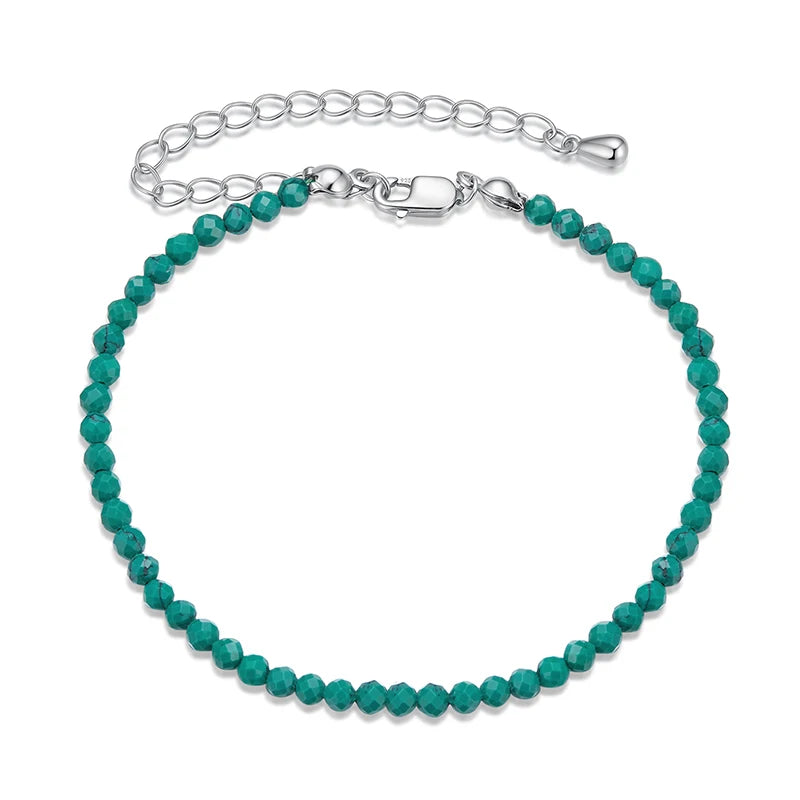 WOSTU 925 Sterling Silver Handmade Blue Green Turquoise Bracelet For Women Stackable Bohemia Chain Links Summer Jewelry Gift