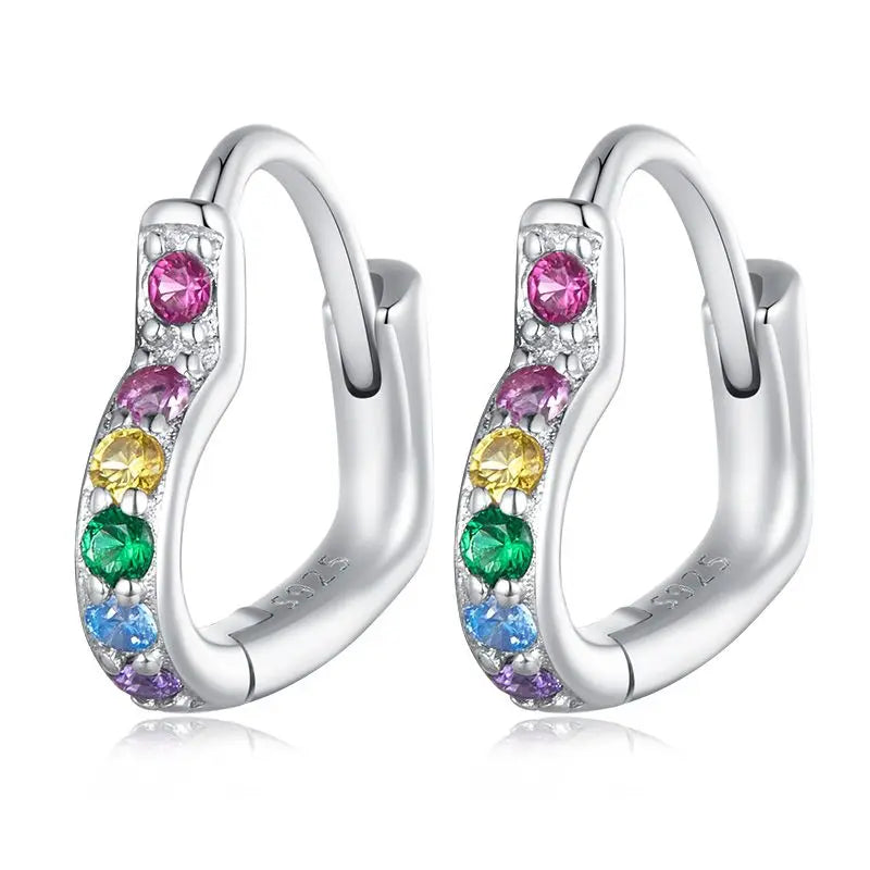 BISAER 925 Sterling Silver Dopamine Heart Hoop Earrings Minimalist Love Enamel Stud Ear for Women Original Party Fine Jewelry