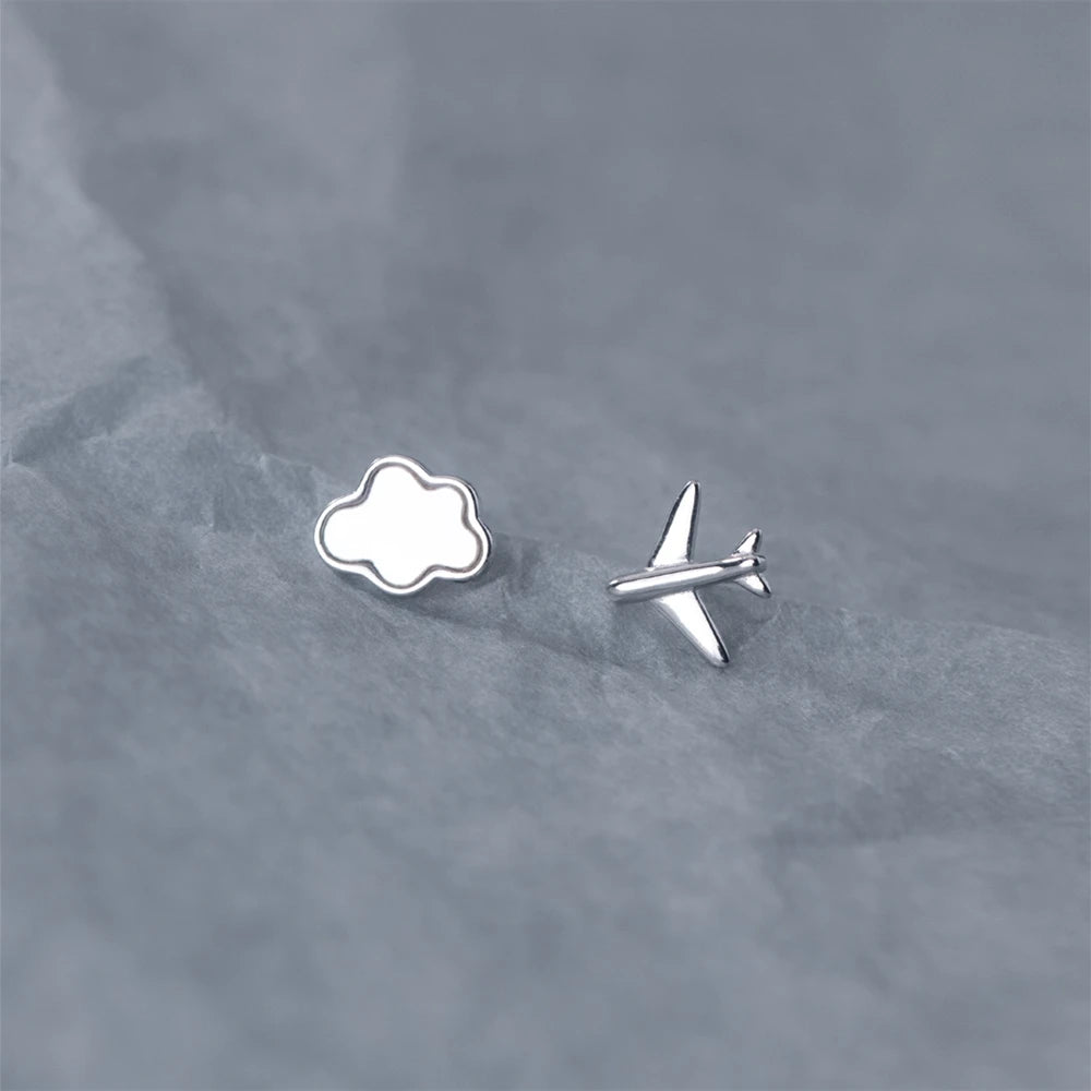 Mkendn Genuine 925 Sterling Silver Cloud Fashion Airplane Simple Stud Earrings For Women Sterling Silver Jewelry Flight Gifts