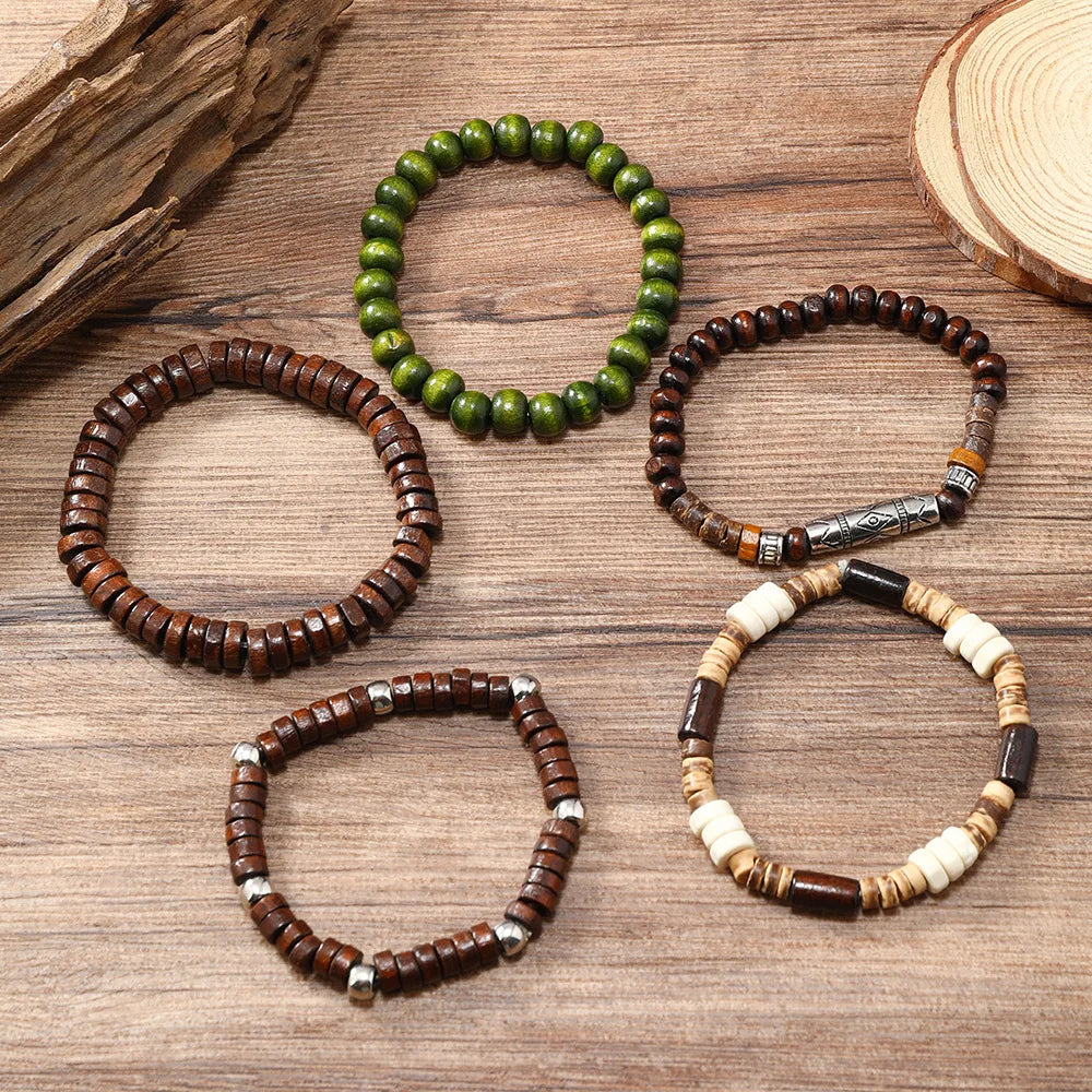 Vintage Cross Multi-Layer Beaded Wooden Beads Men's Bracelet Multi-Piece Set Bracelet
