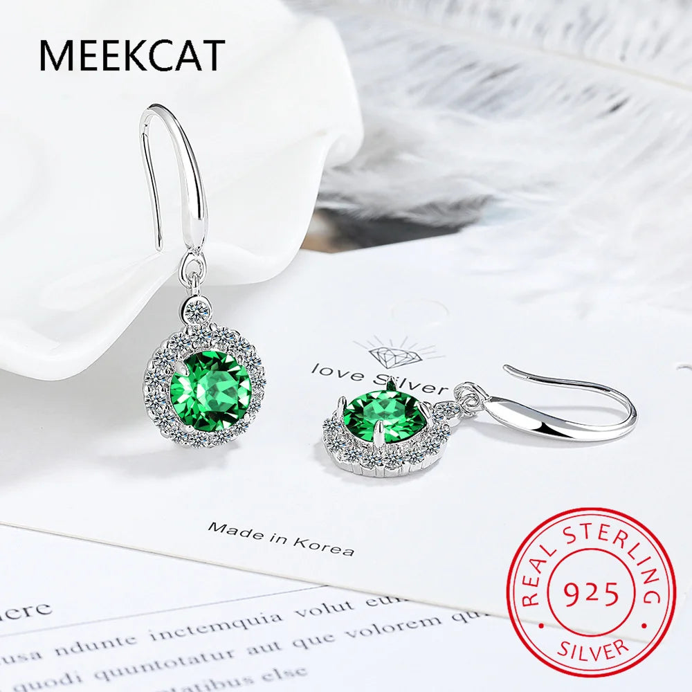Round Genuine Red Garnet 925 Sterling Silver Drop Earrings for Women Fashion Engagement Jewelry Birthstone Brincos de Prata