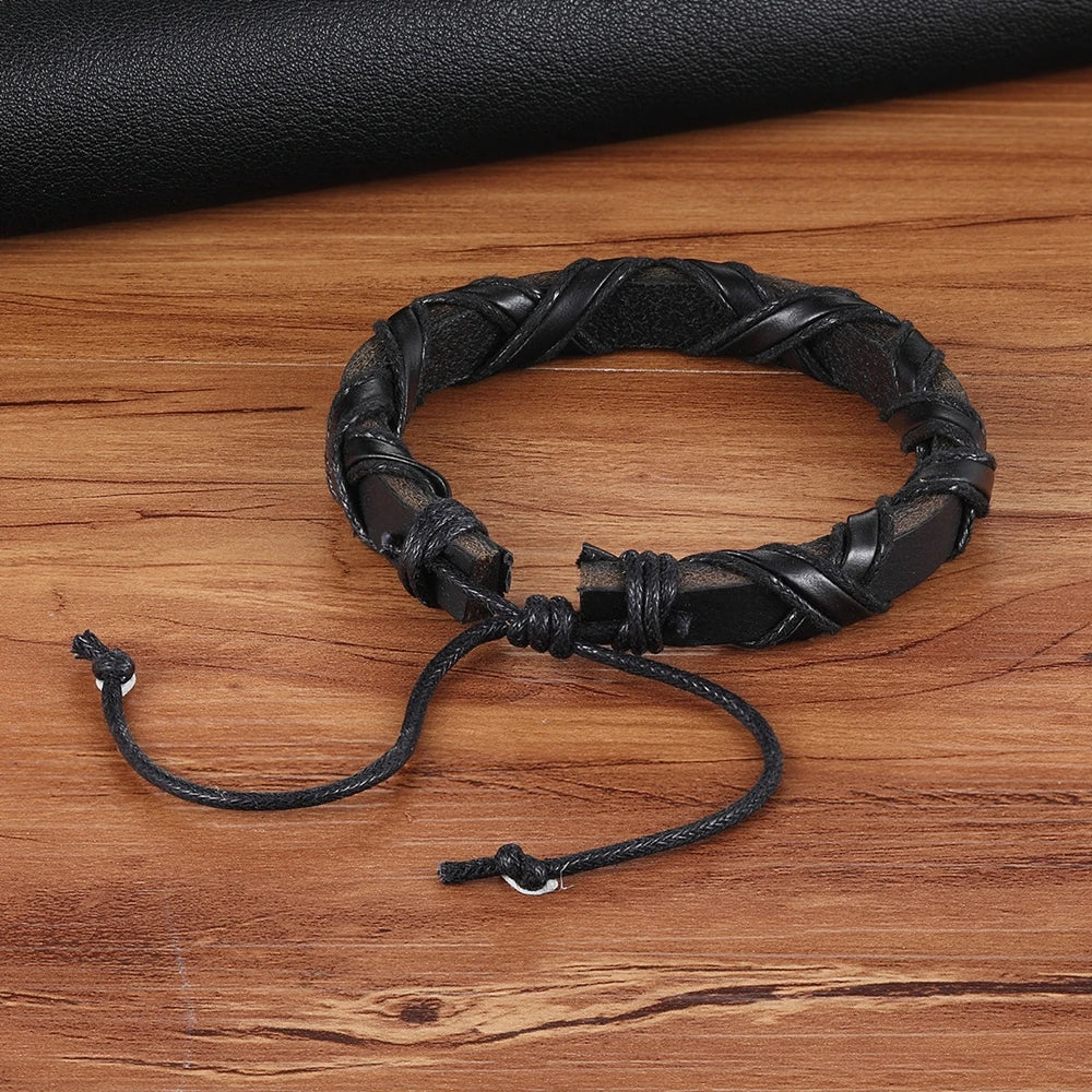 Bracelet TYO Creative tissé à la main en cuir PU noir/marron, motif tressé, accessoire pour femme et homme, cadeau idéal pour la fête des pères.