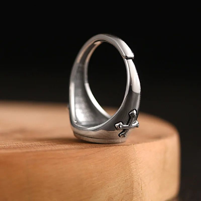 Retro Praying Hands Ring For Men Silver Color Street Punk Gothic Adjustable Ring Handmade Jewelry Biker Accessories Man Gift