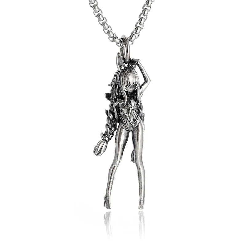 Silver-Plated Anime Mecha Beautiful Girl Girl Pendant Necklace Men and Women Hip-Hop Rock Punk Trendy Jewelry Gift - Madeinsea©
