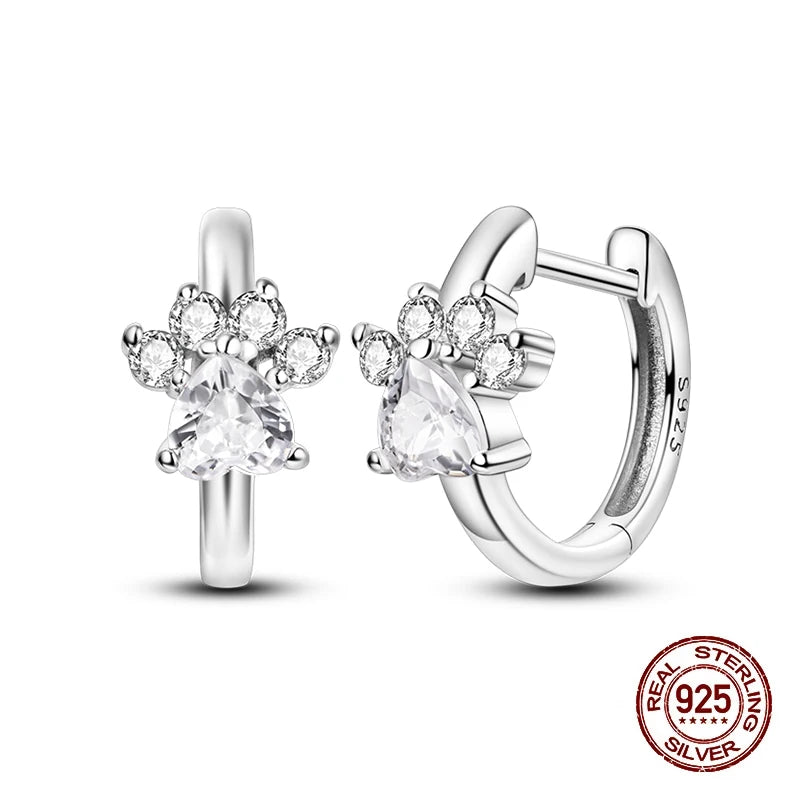 Simple Original 100% 925 Sterling Silver Sparkling Zircon Star Flower Double Hoop Earrings For Women Wedding Engagement Jewelry