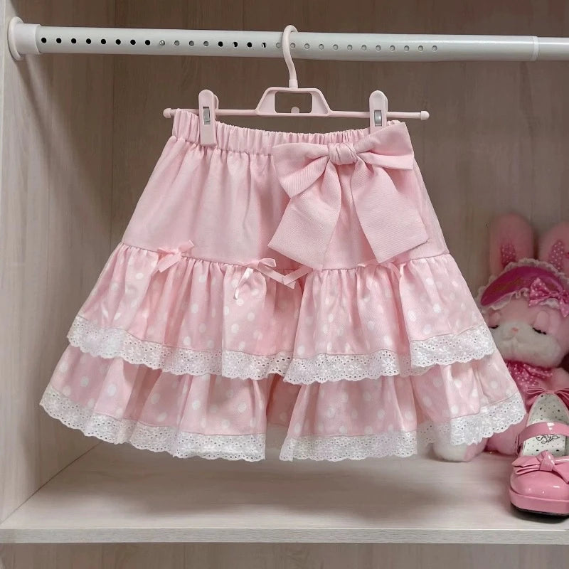 Japanese Sweet Lolita Style Skirt Sets Women Kawaii Bow Cartoon Bunny Off Shoulder Hoodie Cake Mini Skirt Suit Cute Y2k Outifits