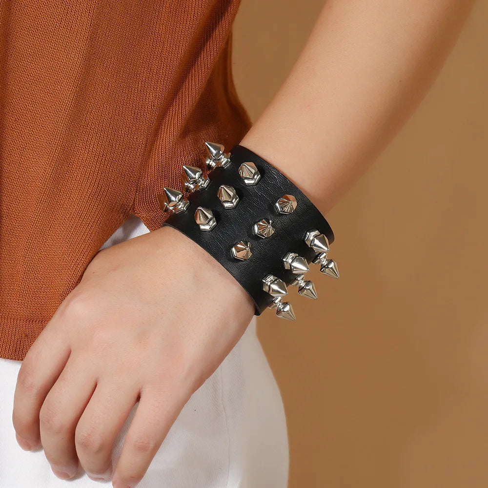 Vintage Leather Bracelet Men Punk-style Leather Wide Bracelet Simple Personality Men's Multi-layer Jewelry Bracelet Charm Retro