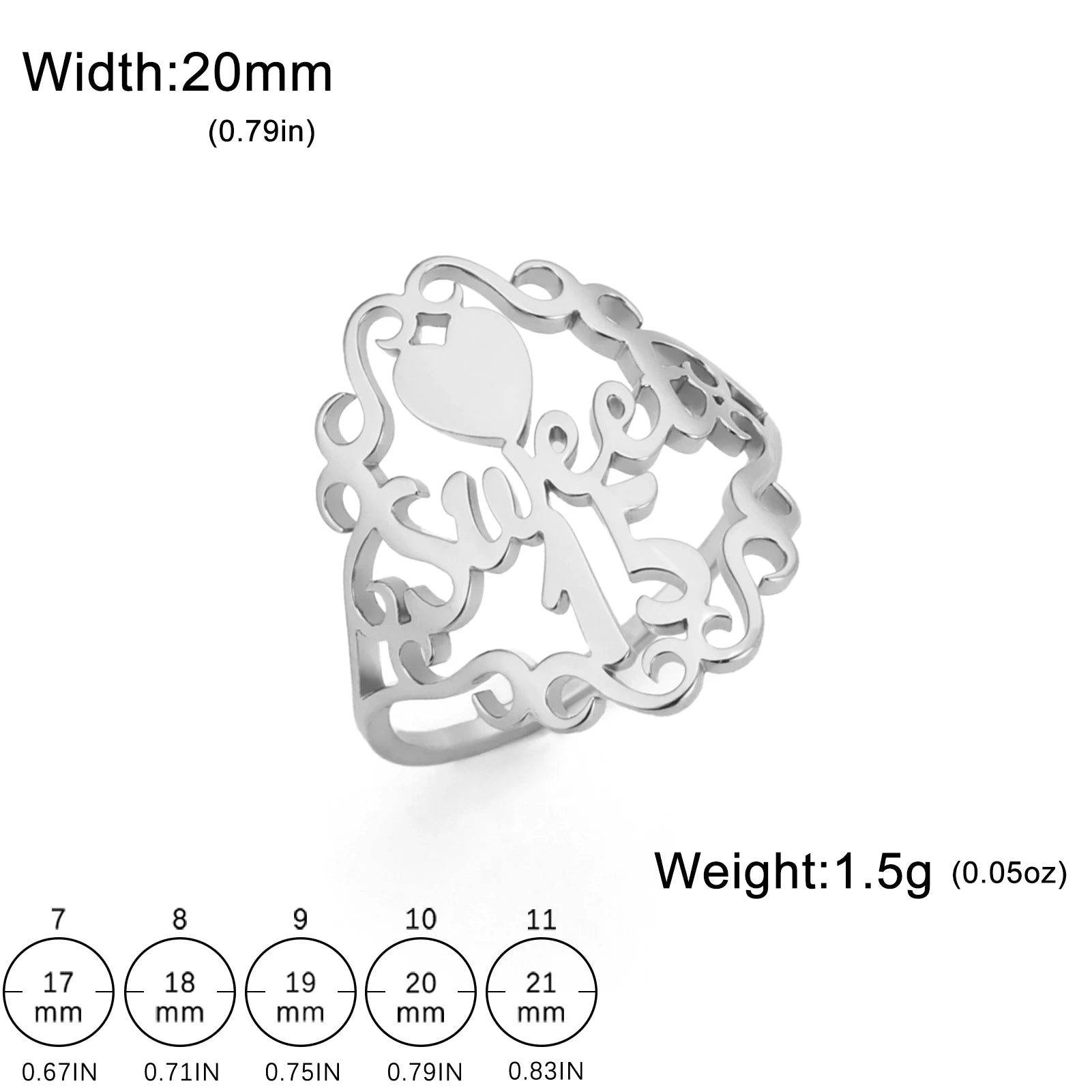 Dreamtimes SWEET Heart Numéro 15 Bagues Pour Femmes Hommes Lettres Creuses Main Doigt Bijoux Accessoires Cadeaux