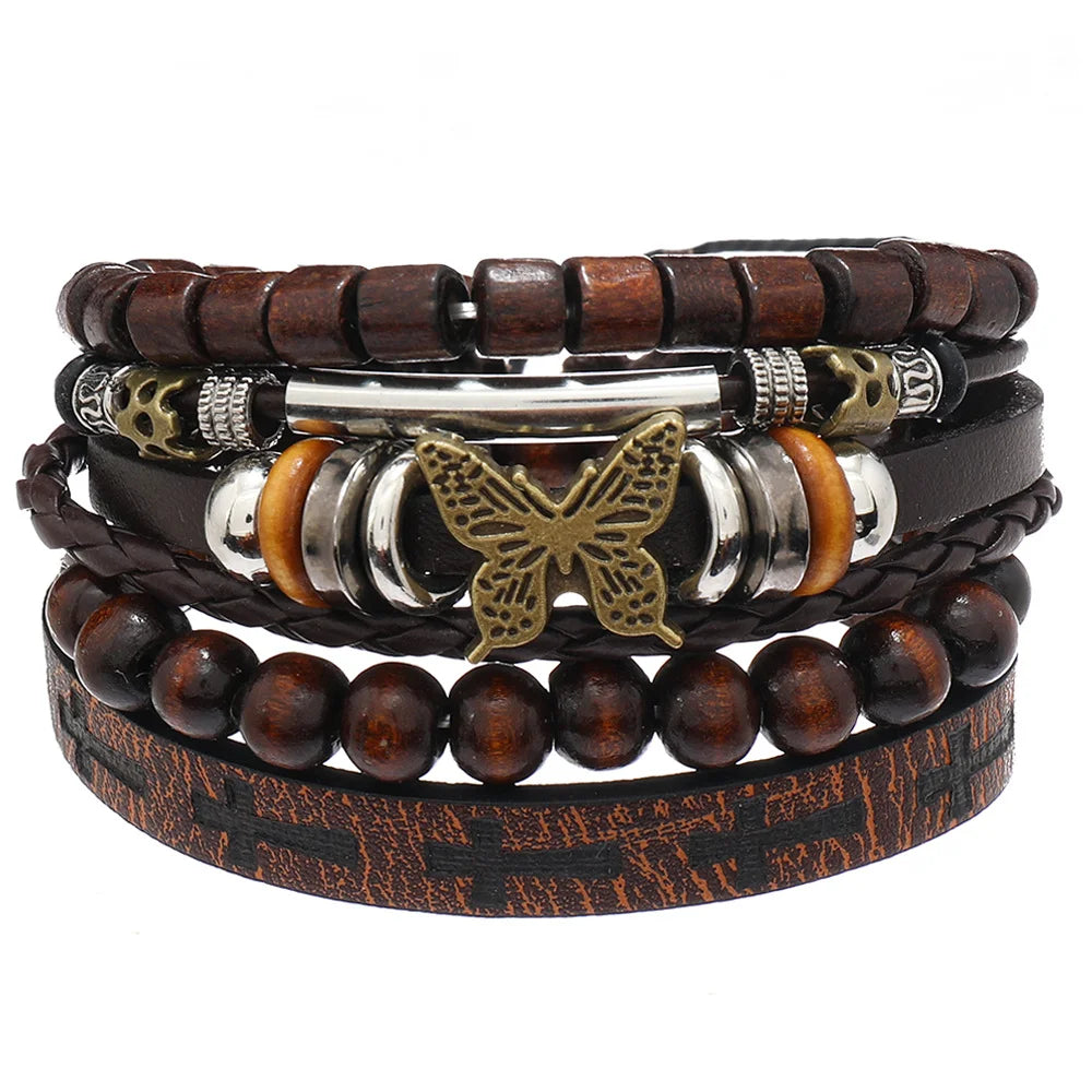 Wholesale Best-selling Multi-layer Buddha Bead Beaded Bracelets Men's Retro Style Multi-layer Elastic Thread Adjustable Wooden