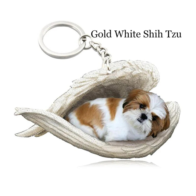 100 Style Cut Dog Sleeping Angel Pendant Bag Keychain Car Keychain Keyring Animal Pet Jewelry Boyfriend Girls Gift Accessories