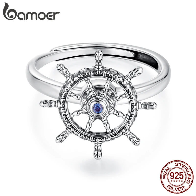 BAMOER Drehbarer Lenkradring, verstellbarer oxidierter Ankerring mit Vintage-Mustern, originell für Damen, DIY-Punk-Schmuck