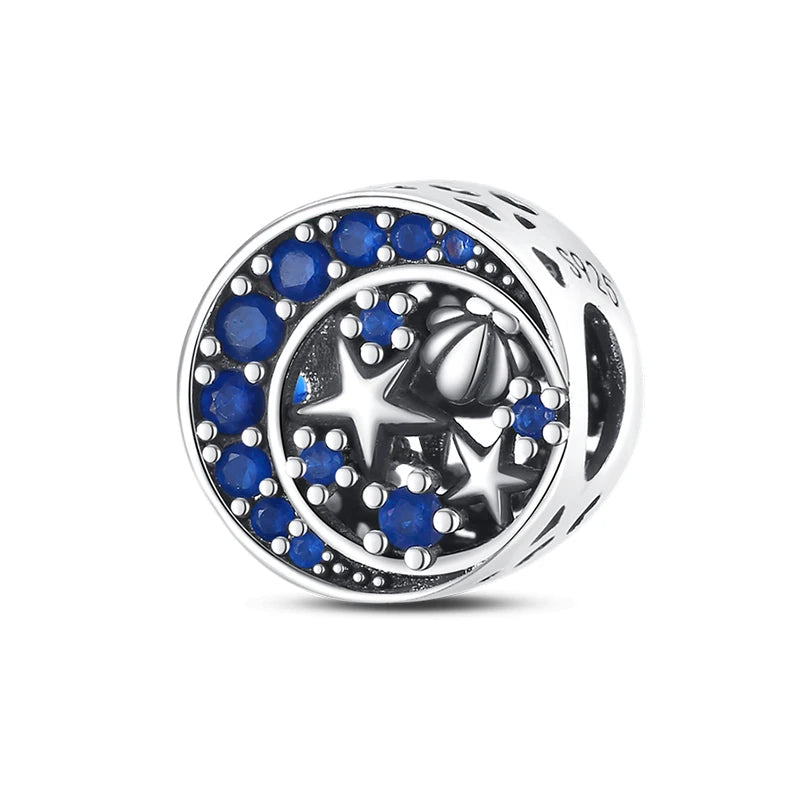 Genuine 925 Silver Evil Eye Blue Zircon Round Lucky Charms Beads Fit Pandach 925 Original Bracelets Fine DIY Birthday Jewelry