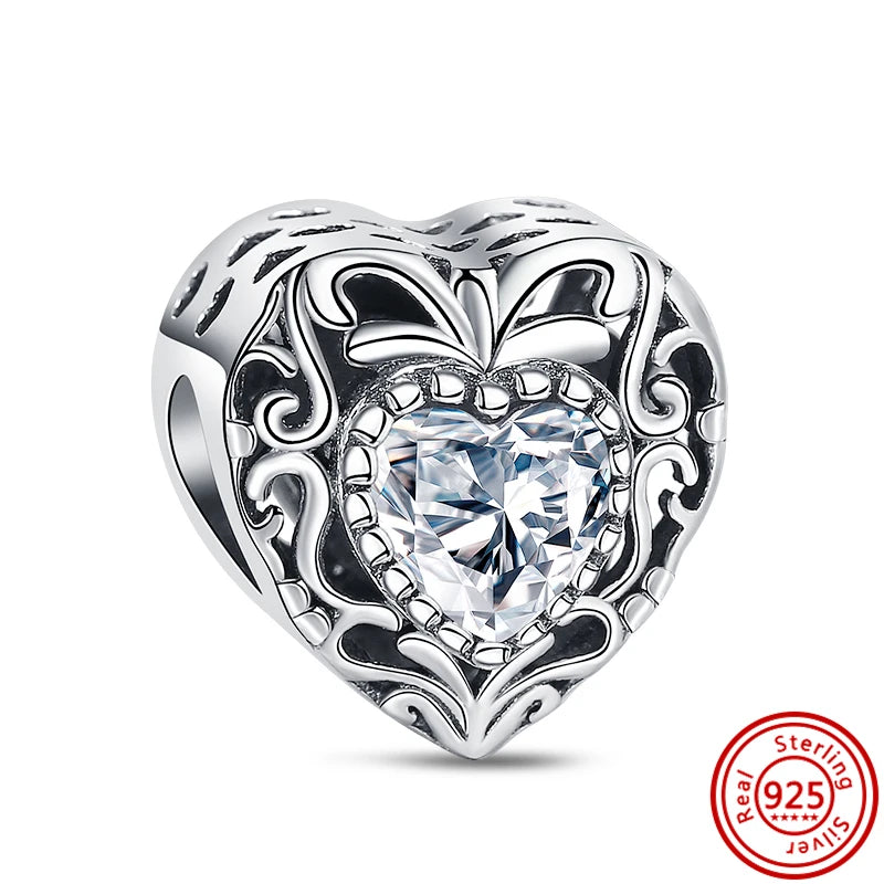 Authentic 100% 925 Sterling Silver Fit Original Pantaro Charms Bracelet Heart Round Style Simple Beads Women DIY Jewelry Making