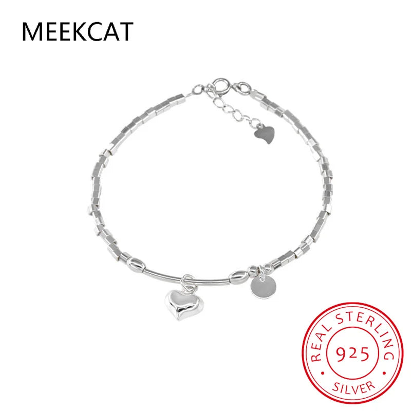 925 Silver Love Heart Elbow Beaded Bracelet for Women Simple Daily Sweet Hand Jewelry Accessories pulseras mujer DD-TB03