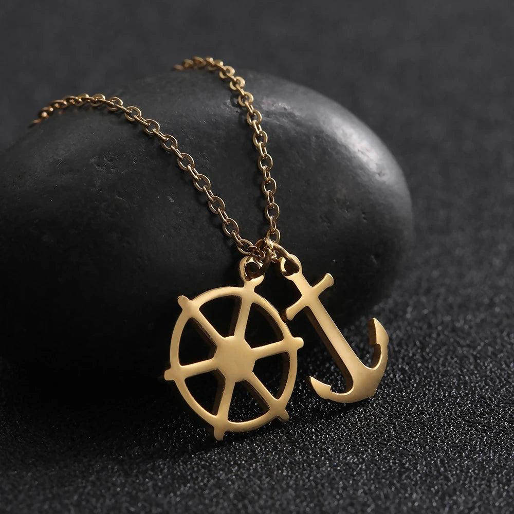 Anchor and Rudder Pendant Necklace