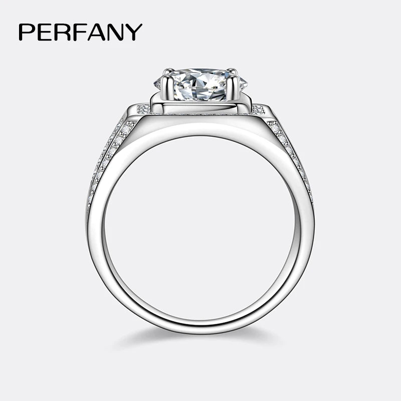 PERFANY 2/5CT Moissanite Ring for Men S925 Pure Silver Set With Bright Diamonds Engagement Ring Luxury Wedding Jewelry - Madeinsea©