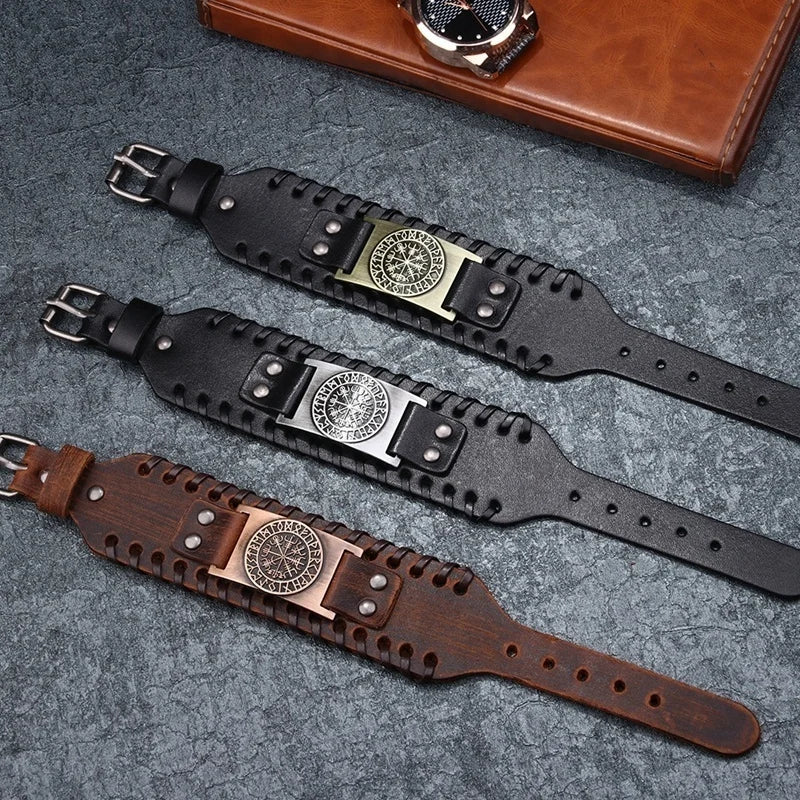 Wikinger-Kompass-Armband aus Leder