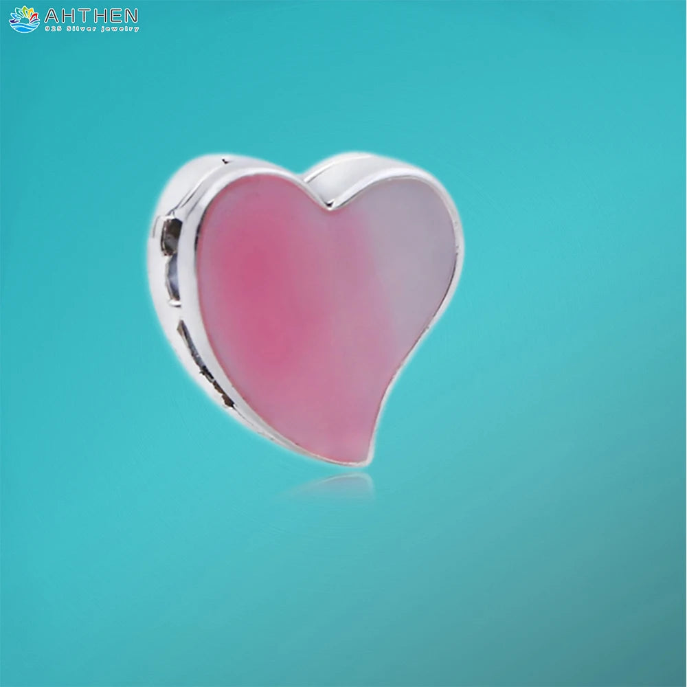 Ahthen 925 Sterling Silver Bead Silver Star Timeless Sparkle Heart Dangle Clip Charms fit Snake Chain Reflexions Bracelets