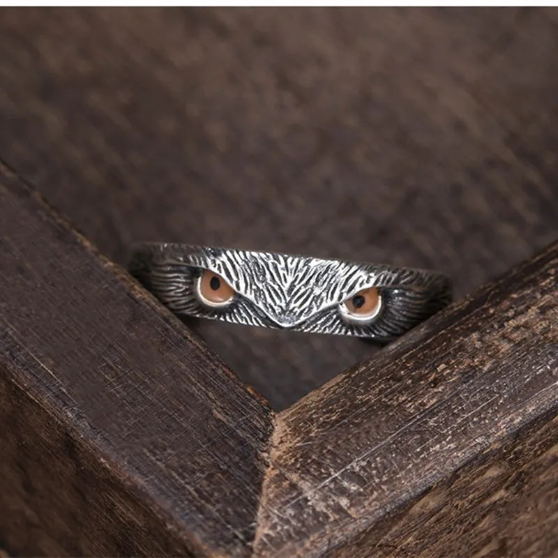 MKENDN Vintage Punk 925 Sterling Silver Owl Adjustable Ring For Men Women Gothic Trendy Street Hip Hop Dark Jewelry
