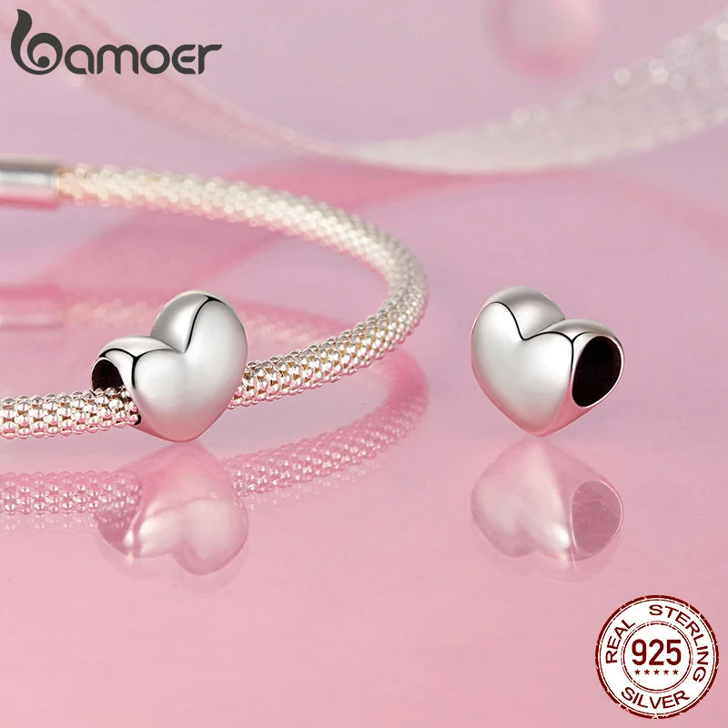 BAMOER Solid 925 Sterling Silver Heart-Shaped Charm Bead fit Original Bracelet Jewelry DIY bamoer Classic Charm SCC2989