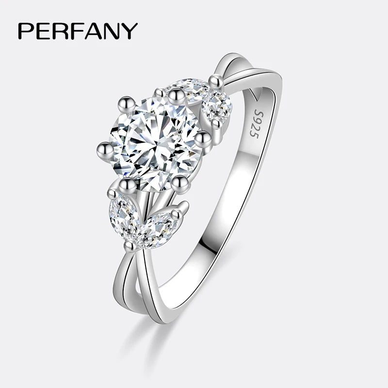PERFANY 1CT Moissanite Ring for Women S925 Pure Silver Flower Design Laboratory Certification Diamond Wedding Elegant Jewelry - Madeinsea©