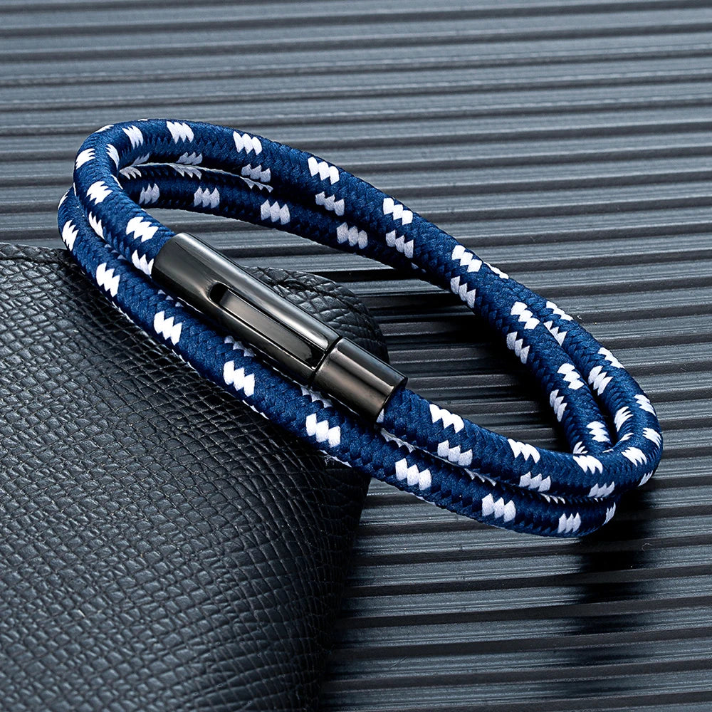 MKENDN 5 mm geflochtenes Nylonarmband für Damen und Herren, Edelstahlknopf, Schmuck, Unisex-Geschenk für Paare, klassisch schlichtes Design