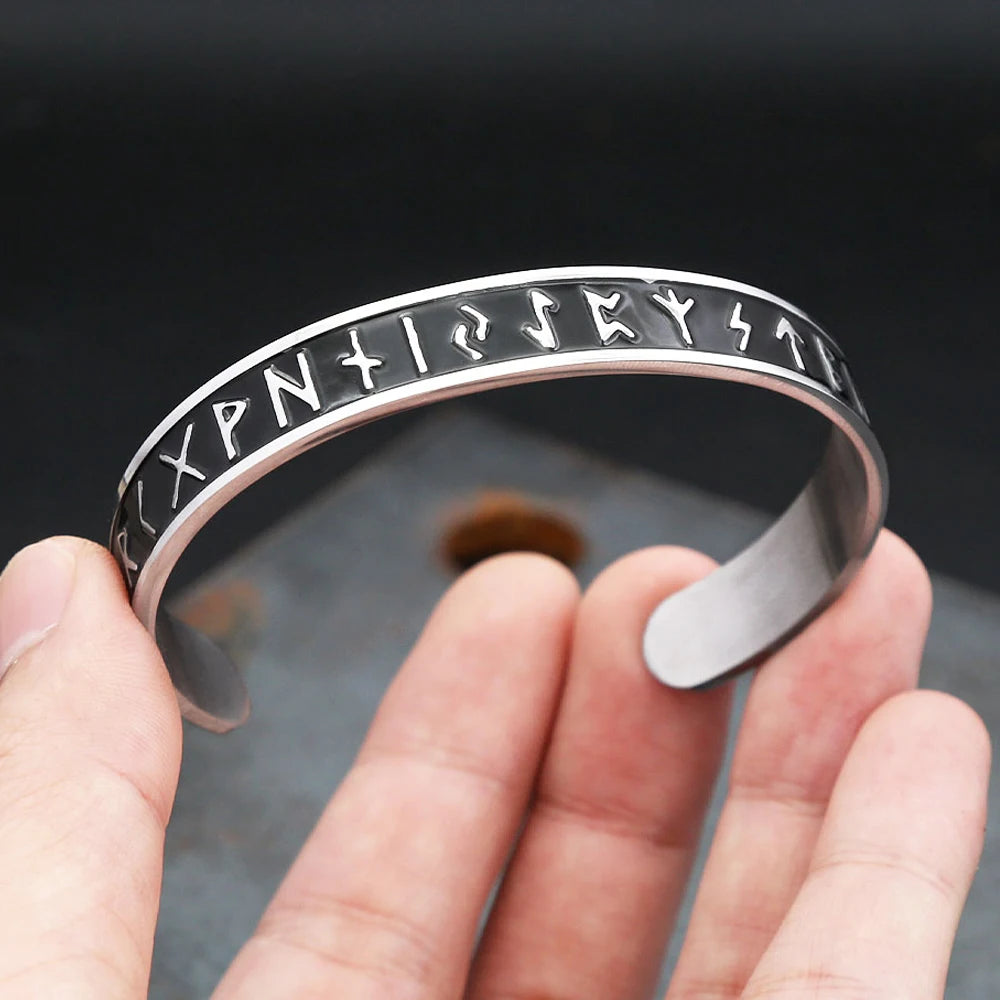 Bracelet nordique en acier inoxydable avec runes Vikings - Bracelet manchette simple à ouverture tendance pour hommes et femmes - Amulette - Bijoux - Cadeaux - Dropshipping