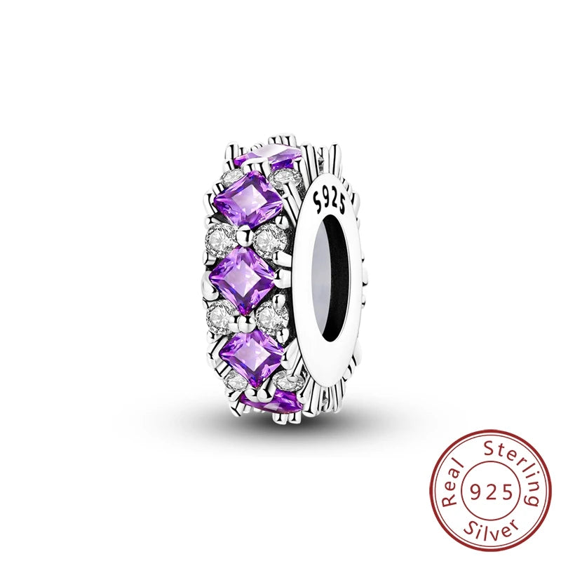 Charms 100% 925 Sterling Silver Flowers Colorful Zircon Silicone Spacer Beads Fit 3mm 925 Original Bracelets Fine DIY Jewelry