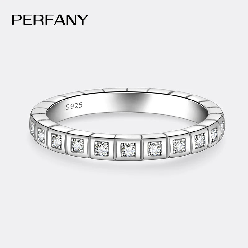 PERFANY All Moissanite Ring for Women S925 Pure Silver Small Ice Cube Design Laboratory Diamond Fashion Wedding Jewelry