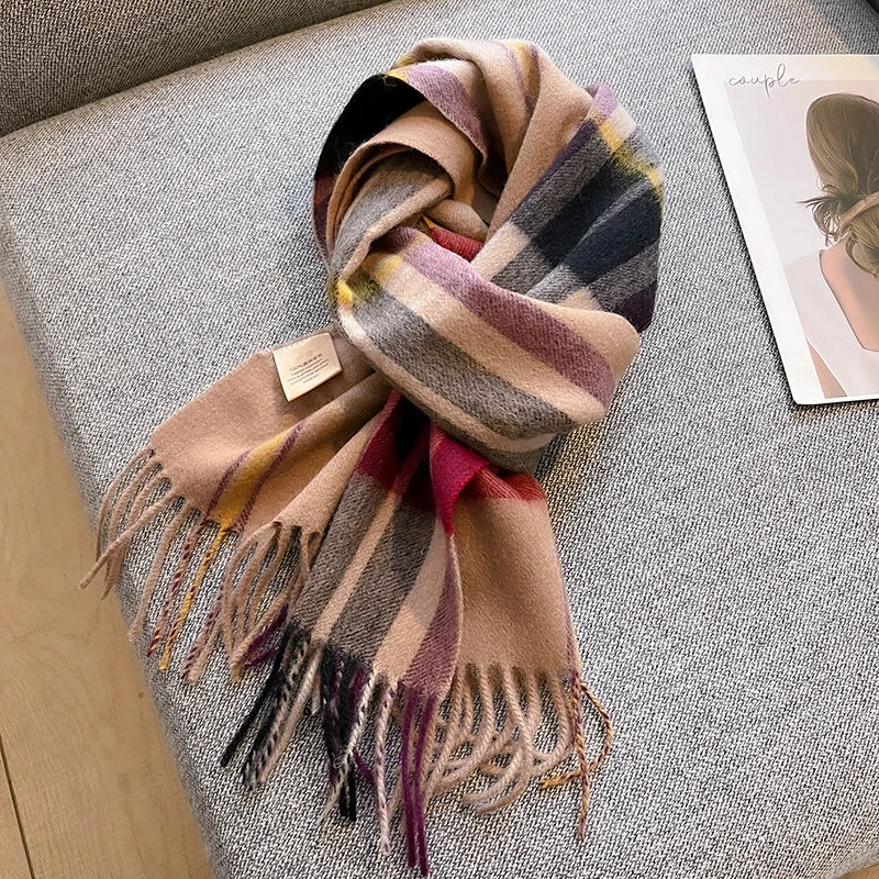 100% Wool Winter Scarf for Women Long Warm Cashmere Scarves Hijab Solid Lady Shawl Wrap Female Pashmina Bandana Head Scarves