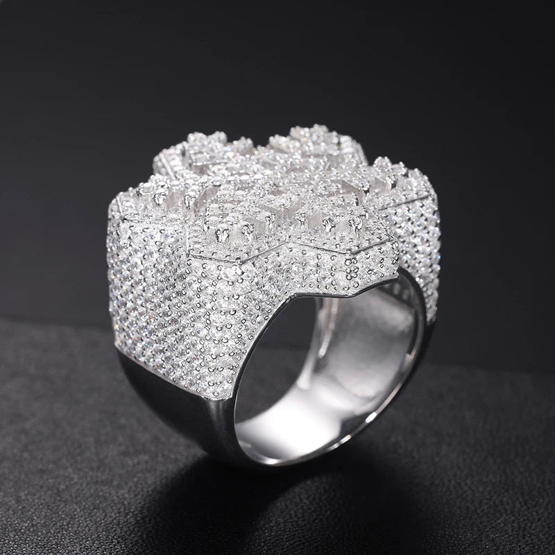 Full Moissanite Silver 925 Ring Snowflake Hip Hop Sparkling Finger Rings Jewelry for Men Women with Certificate Plated 18k Gold