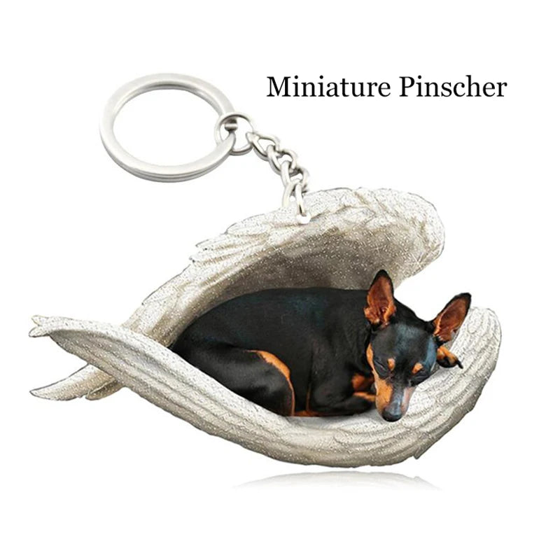 100 Style Cut Dog Sleeping Angel Pendant Bag Keychain Car Keychain Keyring Animal Pet Jewelry Boyfriend Girls Gift Accessories