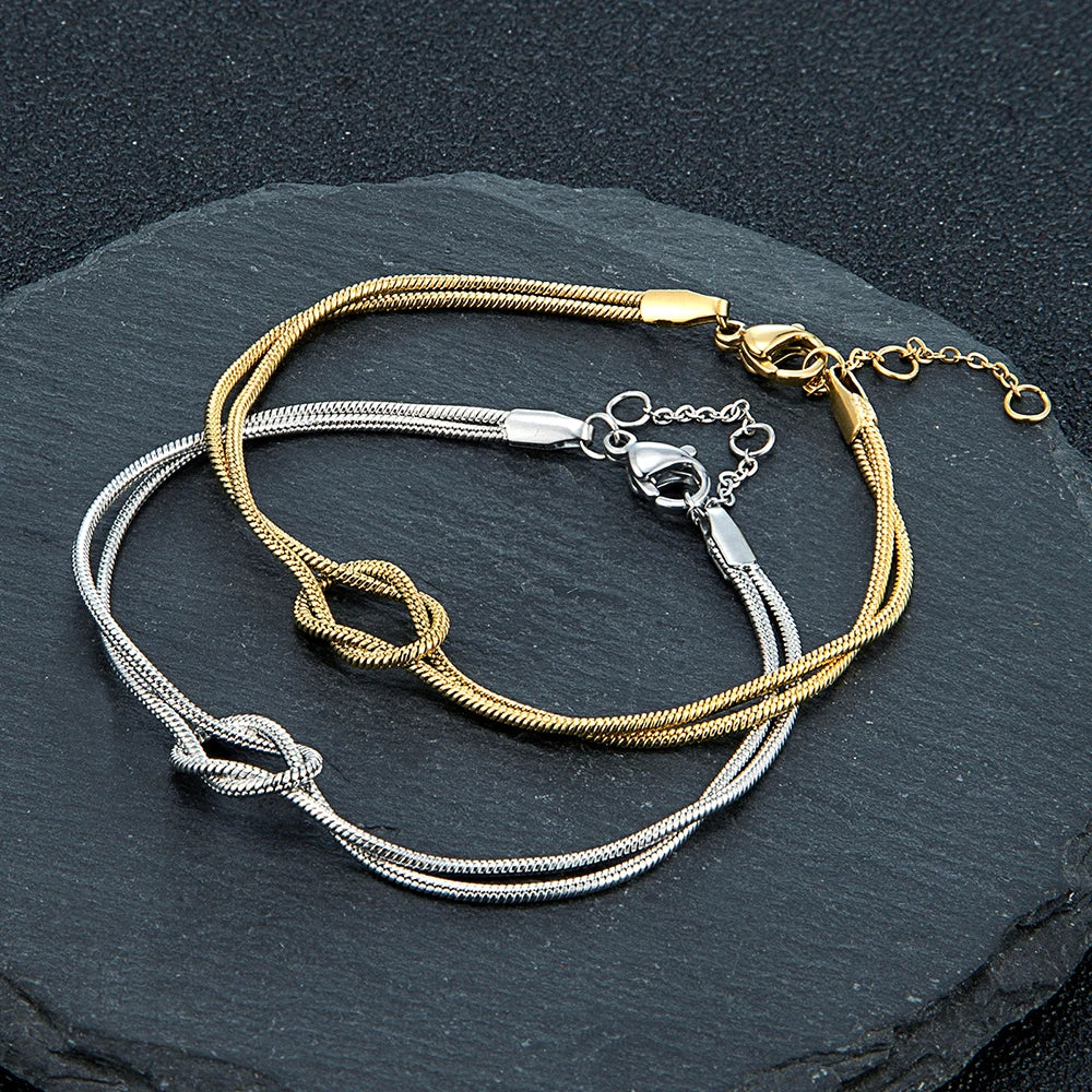 MKENDN Love Knot Infinity Bracelet Stainless Steel Adjustable Snake Chain Couple Friendship Bridesmaid Gift for Him & Her