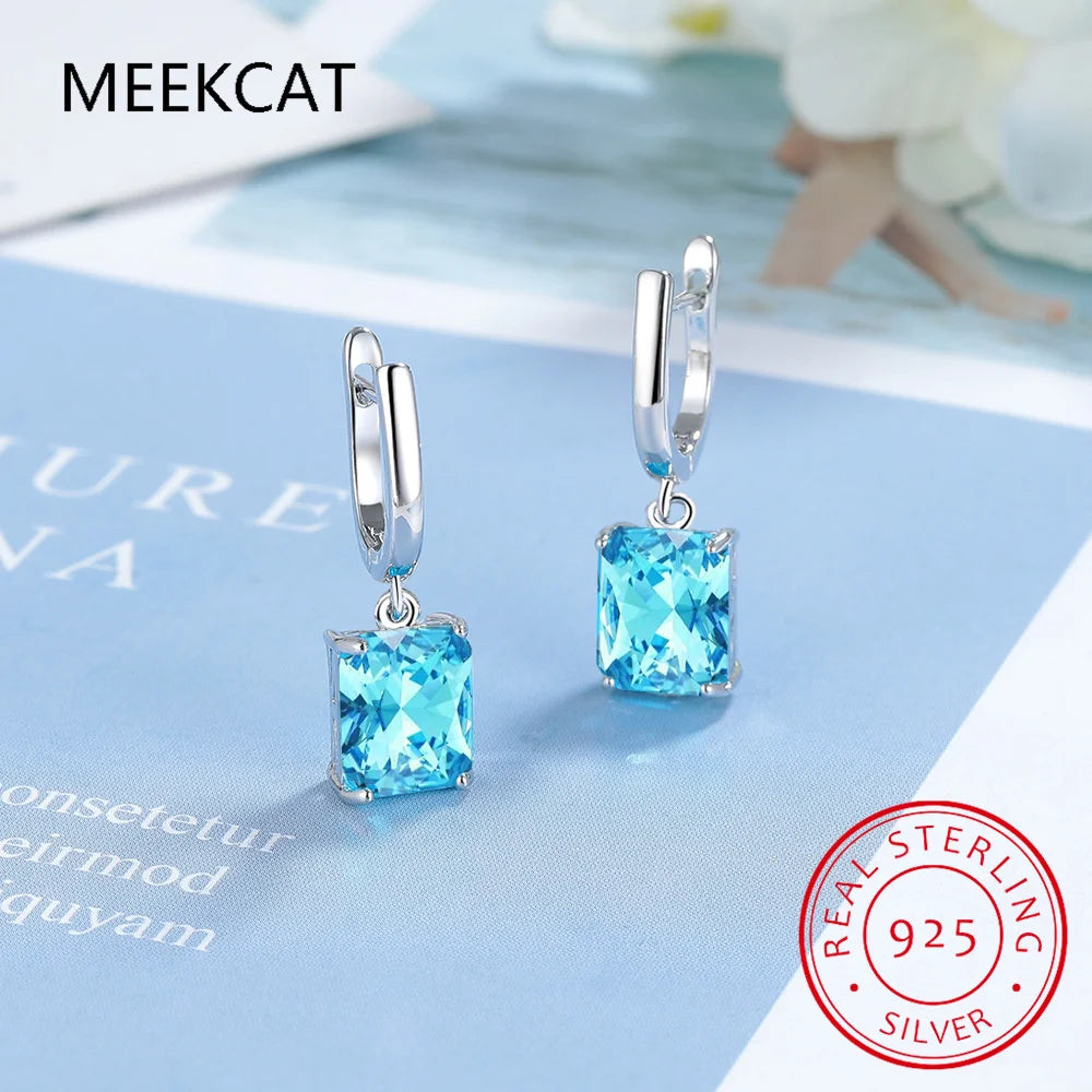 Total 1.73ct Cushion Natural Sky Blue Topaz Dangle Drop Earrings 925 Sterling Silver for Women Gemstone Fine Daily Jewelry