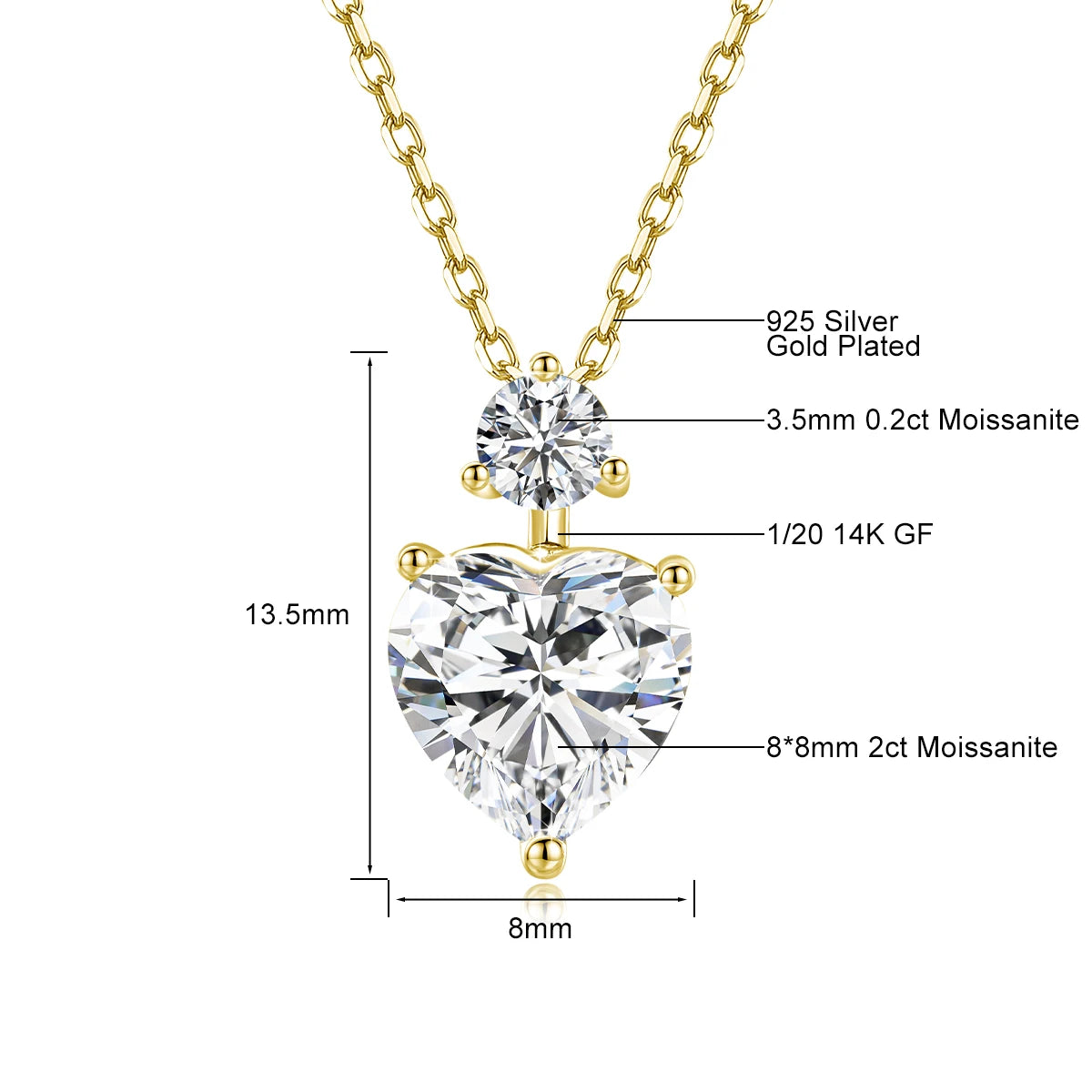 100% Real 14K Gold Filled Romantic Heart Moissanite Pendant Necklace Women AU585 K Gold Solitaire Drop Necklace Wedding Jewelry