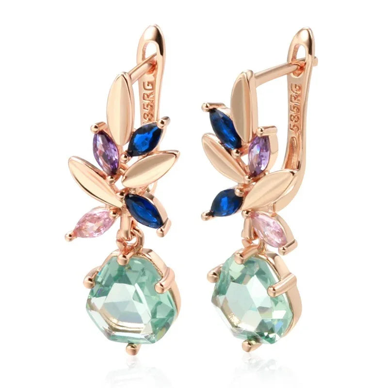 Rose Gold Geometric 585RG Earrings for Women Small Square Zircon Ear Clips Minimalist Fashion Jewelry