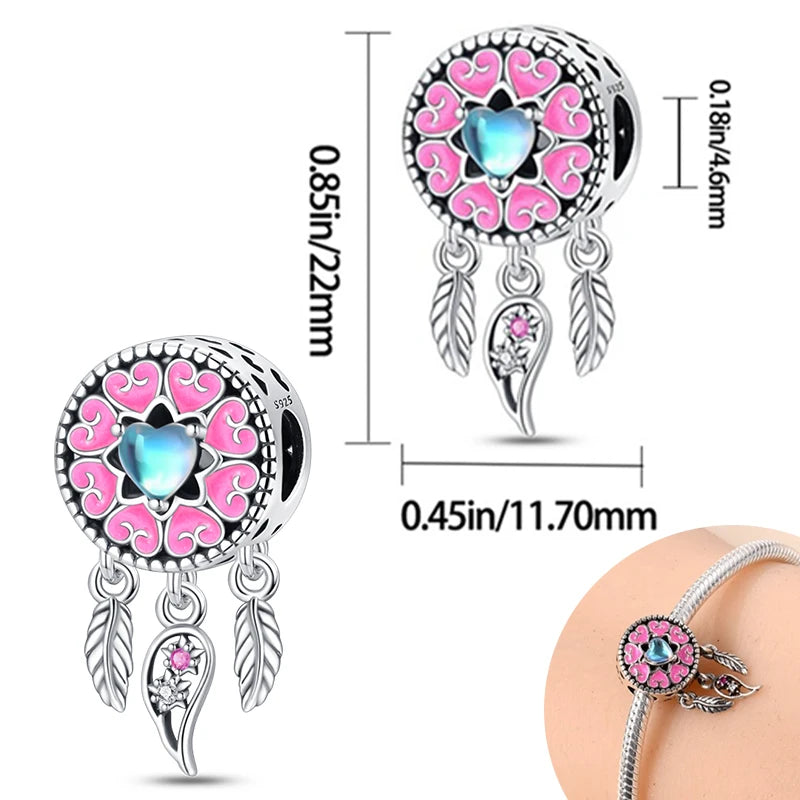 925 Sterling Silver Pendant Charms Feather Dreamcatcher Charm Bead For Original Charm Bracelet Necklace Bead DIY Jewelry Gift